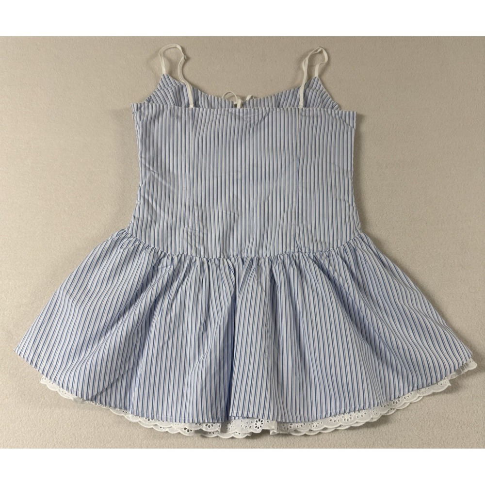 Womens Dress Mini Corset Milkmaid Style Size XL Stripes Nautical Slip Blue Bow - Picture 4 of 11